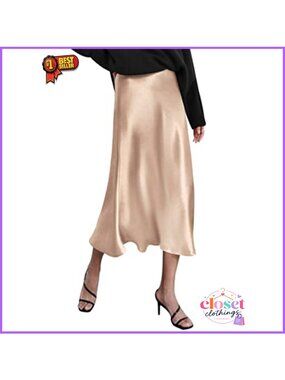 High Waist Satin Midi Skirt Elegant Fishtail Party Skirt